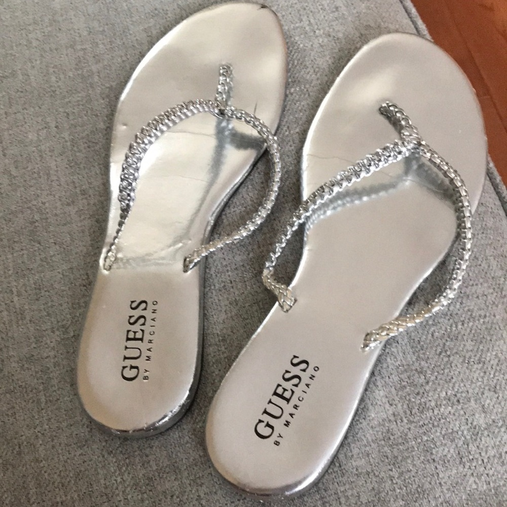 Cute embellished silver Guess sandals size 8